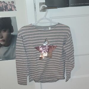 Chicco Kids Striped Star Sequin Shirt - Gray and Pink